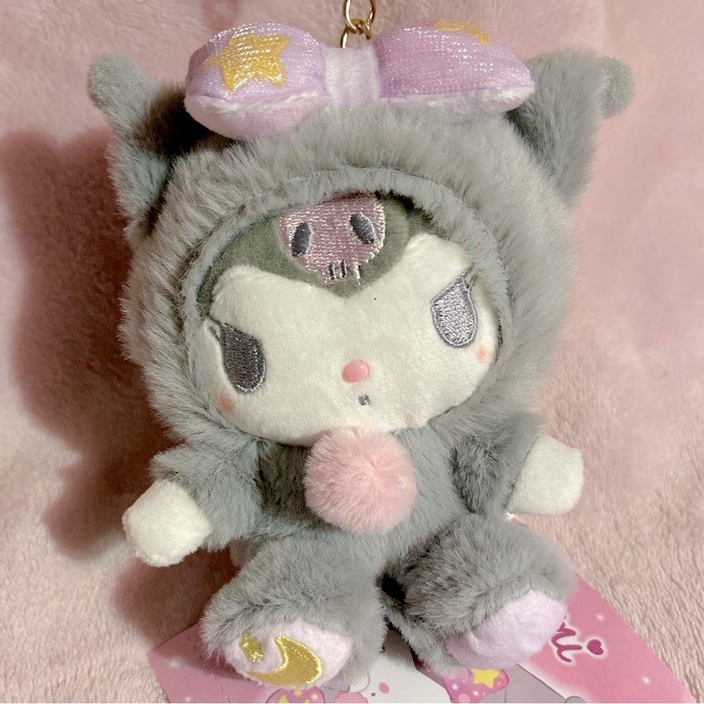 Sanrio Japan Kuromi Gray Pajamas Plush Mascot Keychain Charm